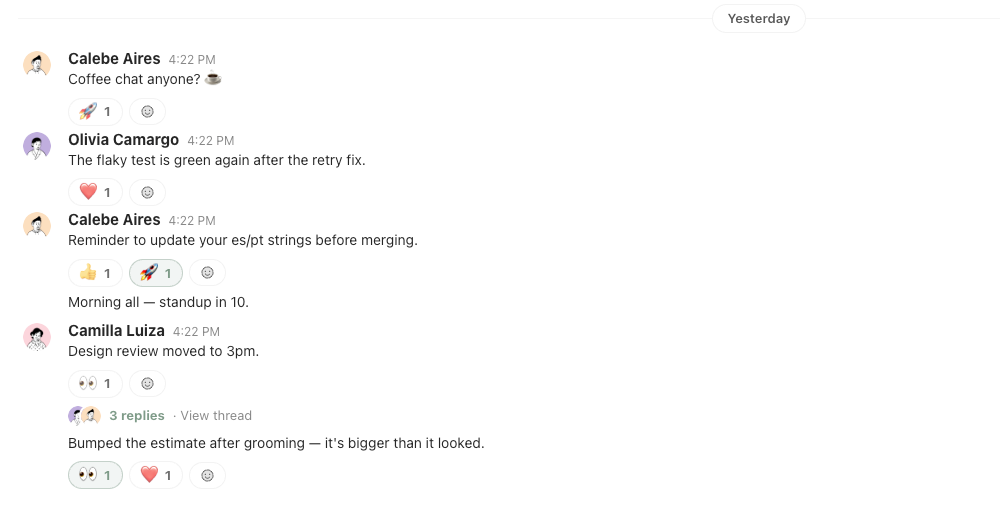 dotby channel messages with reactions and threads